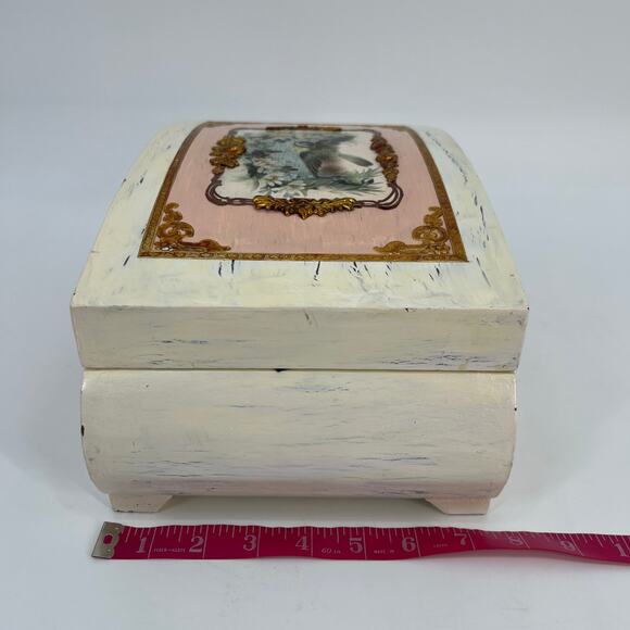 Custom Artisan Upcycled Trinket Sewing Box Decoupage Hand Painted Velvet Mirror - Picture 5 of 16